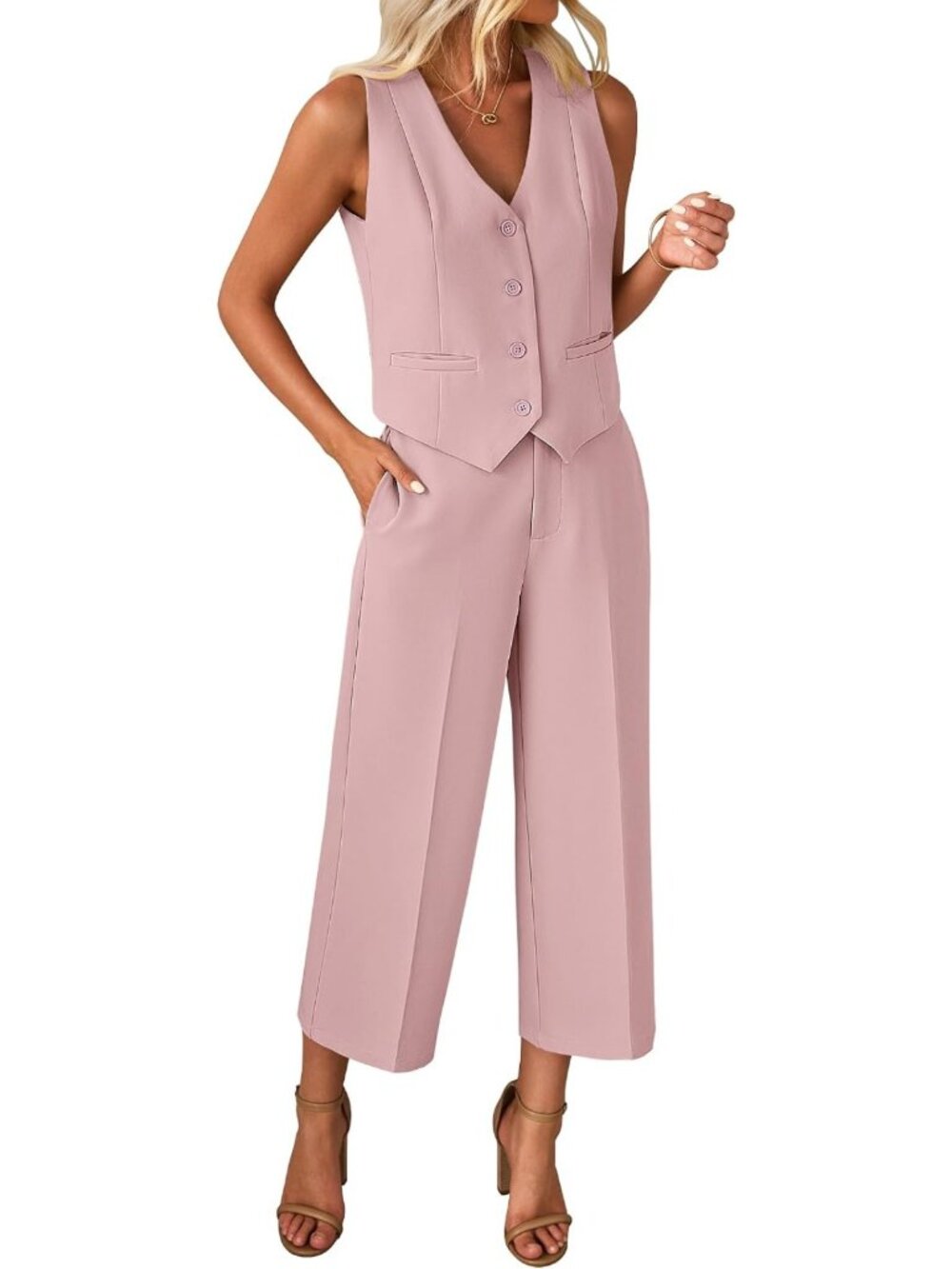 Chic Women's Dressy Wide Leg Vest Pant Suit Set - Stylish 2 Piece Work Outfit